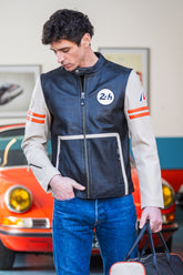 24H Le Mans Karl black ecru leather jacket for men
